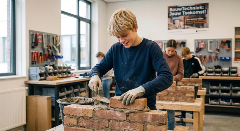 Leerling metselt een muurtje - workshop metselen